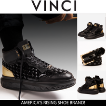 Load image into Gallery viewer, The Eugene Black &amp; Gold Woven Leather High-Top Men Sneaker