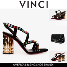Load image into Gallery viewer, The Caris Black Block Heel Spike Leather Women Sandal Final Sale!