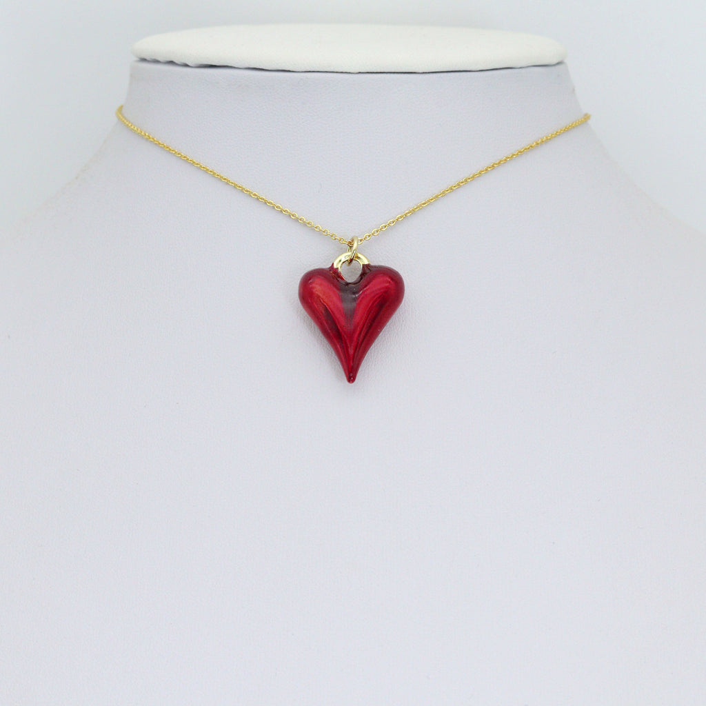 Red Enamel Gold Heart Pendant charm, Sku#Y1074
