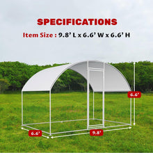 Load image into Gallery viewer, 9.8 Ft x 6.6 Ft Outdoor Metal Chicken Coop with Dome Roof and Waterproof Cover