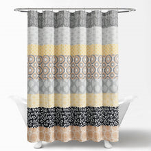Load image into Gallery viewer, 72-in. Yellow Black White Grey Floral Damask Boho Polyester Shower Curtain