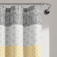 Load image into Gallery viewer, 72-in. Yellow Black White Grey Floral Damask Boho Polyester Shower Curtain