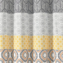 Load image into Gallery viewer, 72-in. Yellow Black White Grey Floral Damask Boho Polyester Shower Curtain