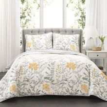 Load image into Gallery viewer, Full/Queen size Yellow Grey Floral Light Thin Cotton Polyester Blend Quilt Set
