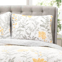 Load image into Gallery viewer, Full/Queen size Yellow Grey Floral Light Thin Cotton Polyester Blend Quilt Set