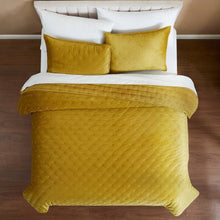 Load image into Gallery viewer, King/CAL King Size 3-Piece Mustard Yellow Velvet Embroidered Super Soft Quilt Set