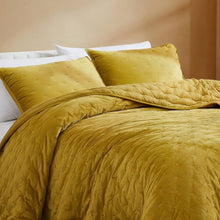 Load image into Gallery viewer, King/CAL King Size 3-Piece Mustard Yellow Velvet Embroidered Super Soft Quilt Set