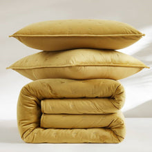 Load image into Gallery viewer, King/CAL King Size 3-Piece Mustard Yellow Velvet Embroidered Super Soft Quilt Set