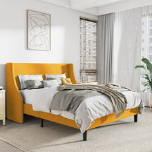 Load image into Gallery viewer, King Size Upholstered Linen Blend Headboard Wingback Platform Bed in Yellow