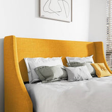 Load image into Gallery viewer, King Size Upholstered Linen Blend Headboard Wingback Platform Bed in Yellow