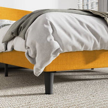 Load image into Gallery viewer, King Size Upholstered Linen Blend Headboard Wingback Platform Bed in Yellow