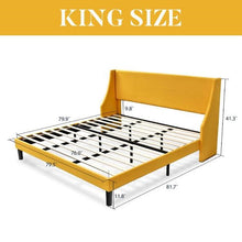 Load image into Gallery viewer, King Size Upholstered Linen Blend Headboard Wingback Platform Bed in Yellow