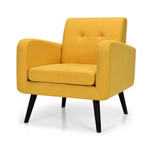 Load image into Gallery viewer, Mid-Century Modern Yellow Linen Upholstered Accent Chair with Wooden Legs