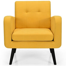 Load image into Gallery viewer, Mid-Century Modern Yellow Linen Upholstered Accent Chair with Wooden Legs