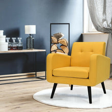 Load image into Gallery viewer, Mid-Century Modern Yellow Linen Upholstered Accent Chair with Wooden Legs