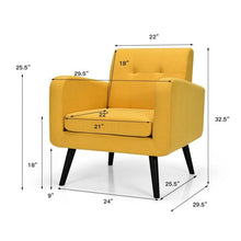 Load image into Gallery viewer, Mid-Century Modern Yellow Linen Upholstered Accent Chair with Wooden Legs