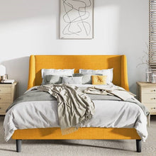 Load image into Gallery viewer, Queen Size Yellow Linen Blend Upholstered Platform Bed with Wingback Headboard