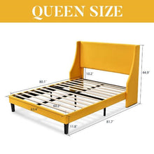 Load image into Gallery viewer, Queen Size Yellow Linen Blend Upholstered Platform Bed with Wingback Headboard