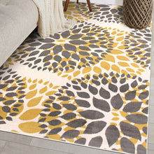 Load image into Gallery viewer, 3'1" x 5' Grey Yellow Floral Woven Stain Resistant Polypropylene Area Rug