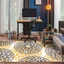 Load image into Gallery viewer, 5' x 7' Grey Yellow Floral Woven Stain Resistant Polypropylene Area Rug
