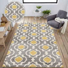 Load image into Gallery viewer, 5'3" x 7'3"' Grey Yellow Trellis Geometric Polpropylene Area Rug