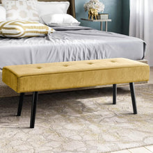 Load image into Gallery viewer, Modern Yellow Corduroy Upholstered End of Bed Bench with Black Metal Legs