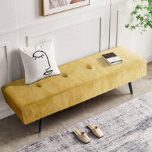 Load image into Gallery viewer, Modern Yellow Corduroy Upholstered End of Bed Bench with Black Metal Legs