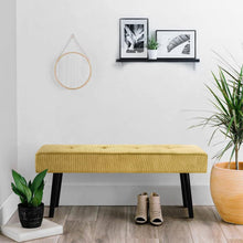 Load image into Gallery viewer, Modern Yellow Corduroy Upholstered End of Bed Bench with Black Metal Legs