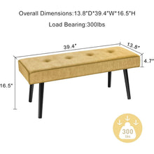 Load image into Gallery viewer, Modern Yellow Corduroy Upholstered End of Bed Bench with Black Metal Legs
