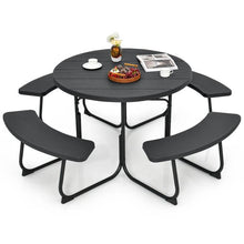 Load image into Gallery viewer, Black Outdoor Metal and HDPE Picnic Table Bench Set with Umbrella Hole - Seats 8