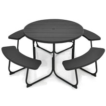 Load image into Gallery viewer, Black Outdoor Metal and HDPE Picnic Table Bench Set with Umbrella Hole - Seats 8