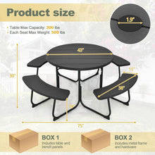 Load image into Gallery viewer, Black Outdoor Metal and HDPE Picnic Table Bench Set with Umbrella Hole - Seats 8