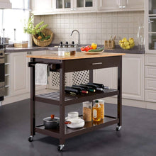 Load image into Gallery viewer, Black Kitchen Island Cart with Wood Top 2-Shelves Drawer and Locking Wheels