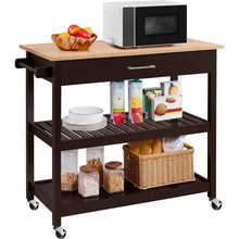 Load image into Gallery viewer, Black Kitchen Island Cart with Wood Top 2-Shelves Drawer and Locking Wheels