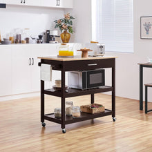 Load image into Gallery viewer, Black Kitchen Island Cart with Wood Top 2-Shelves Drawer and Locking Wheels
