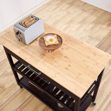 Load image into Gallery viewer, Black Kitchen Island Cart with Wood Top 2-Shelves Drawer and Locking Wheels