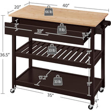 Load image into Gallery viewer, Black Kitchen Island Cart with Wood Top 2-Shelves Drawer and Locking Wheels