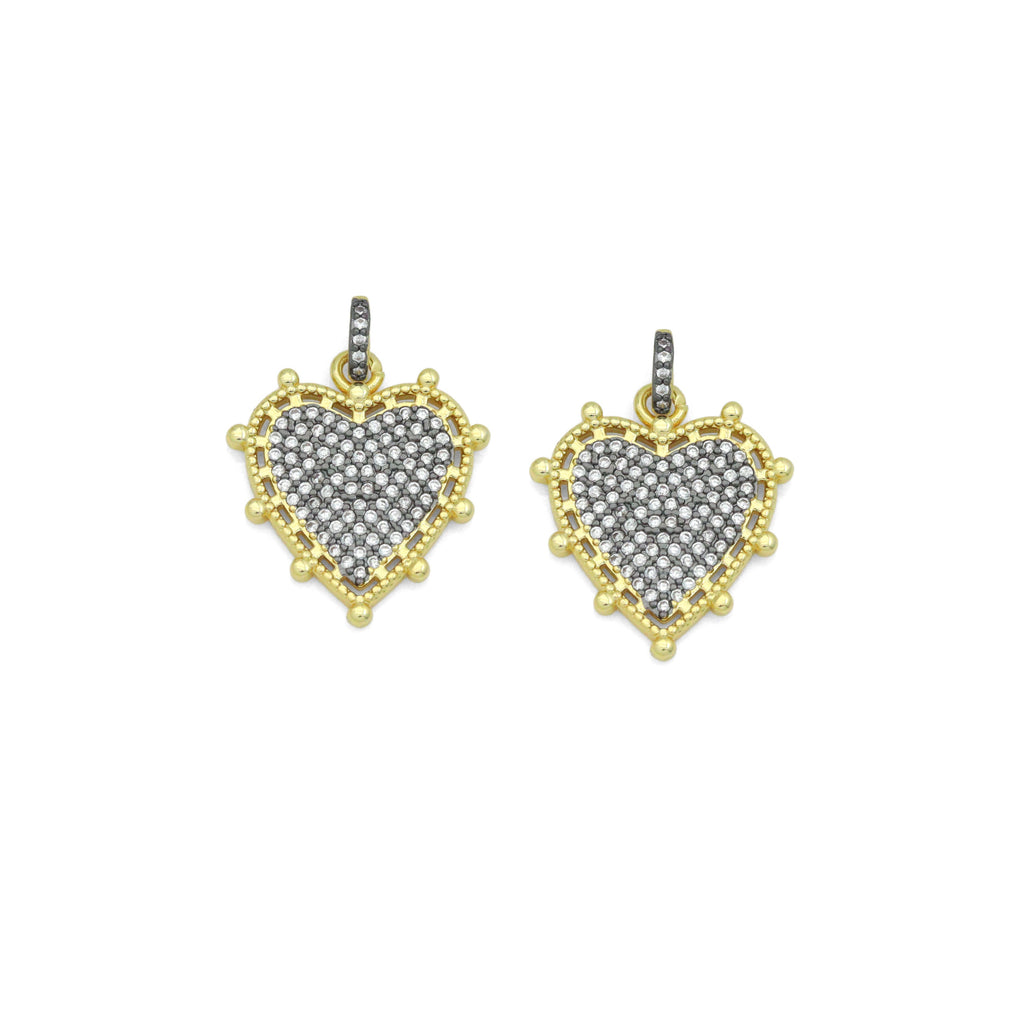 CZ Dual color heart, CZ Spike Heart Charm,Sku#Z1439