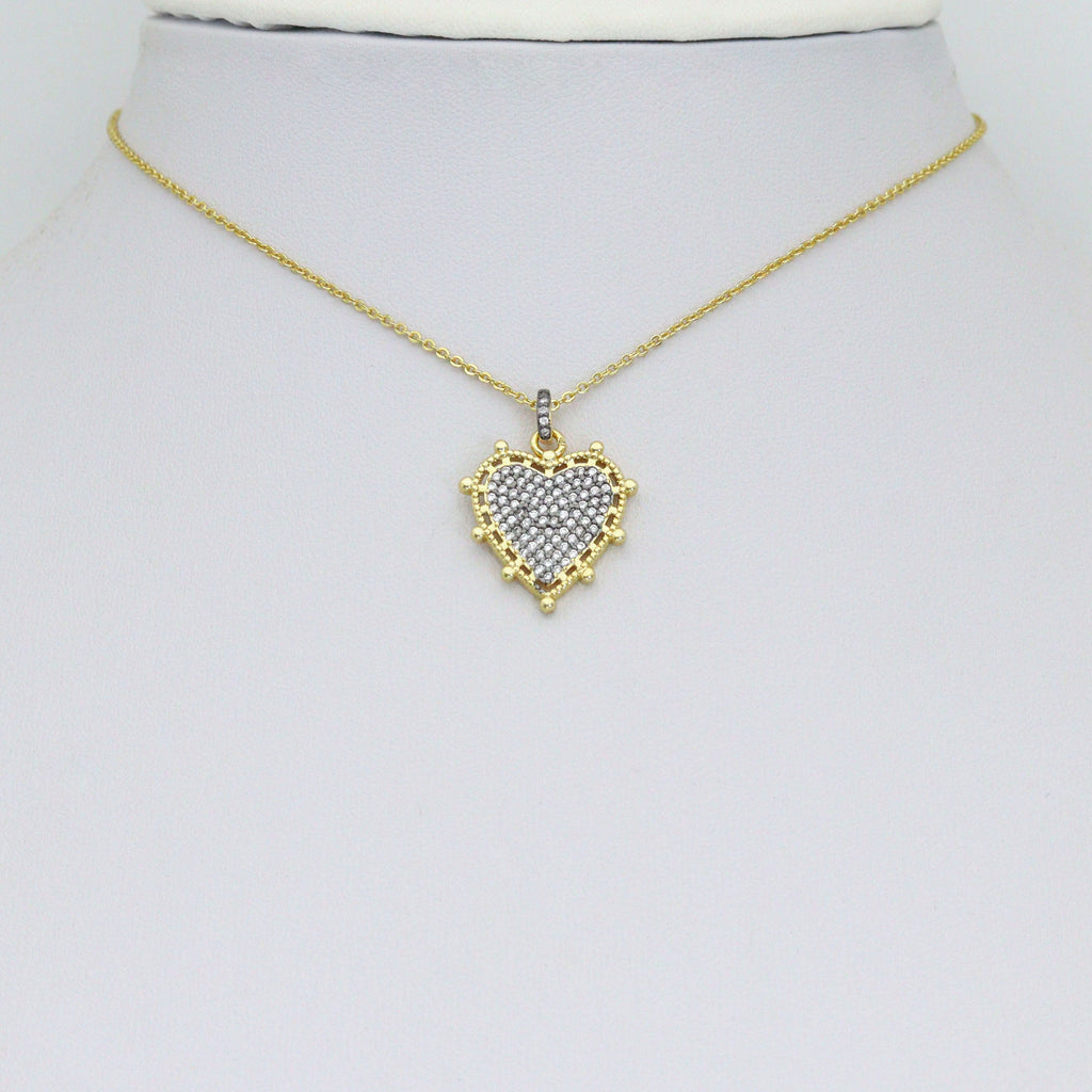 CZ Dual color heart, CZ Spike Heart Charm,Sku#Z1439