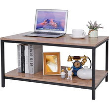 Load image into Gallery viewer, Modern 2-Tier Metal Wooden Coffee Table in Natural Wood Finish