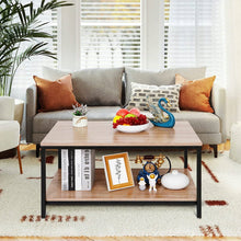 Load image into Gallery viewer, Modern 2-Tier Metal Wooden Coffee Table in Natural Wood Finish