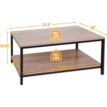 Load image into Gallery viewer, Modern 2-Tier Metal Wooden Coffee Table in Natural Wood Finish