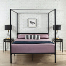 Load image into Gallery viewer, Queen size Modern Black Metal Canopy Bed Frame