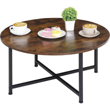 Load image into Gallery viewer, Modern Round Industrial Coffee Table with Rustic Brown Wood Top