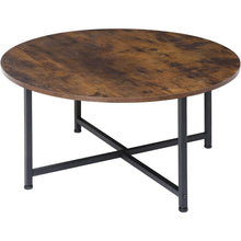 Load image into Gallery viewer, Modern Round Industrial Coffee Table with Rustic Brown Wood Top