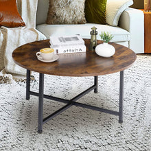 Load image into Gallery viewer, Modern Round Industrial Coffee Table with Rustic Brown Wood Top