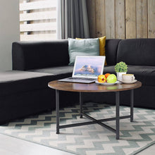 Load image into Gallery viewer, Modern Round Industrial Coffee Table with Rustic Brown Wood Top