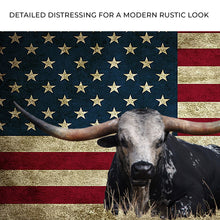 Load image into Gallery viewer, Longhorn Cattle American Flag Canvas Wall Art