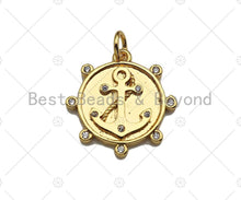 Load image into Gallery viewer, CZ Micro Pave Boat Anchor Coin Pendant/Charm,Sku#L384
