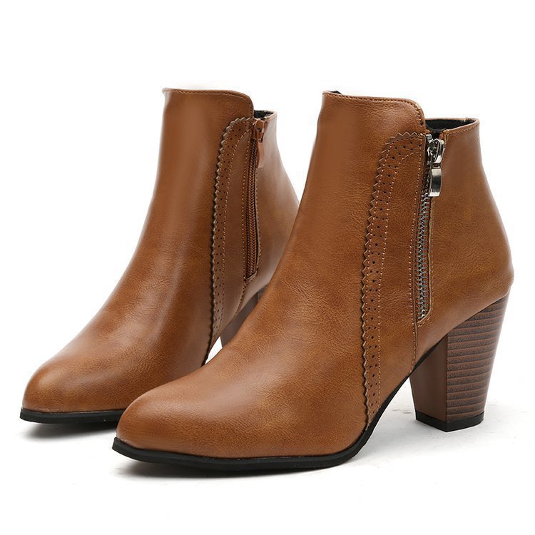 Women's Retro Chunky Heel Ankle Boots – Side Zip Pointed Toe Block Heel